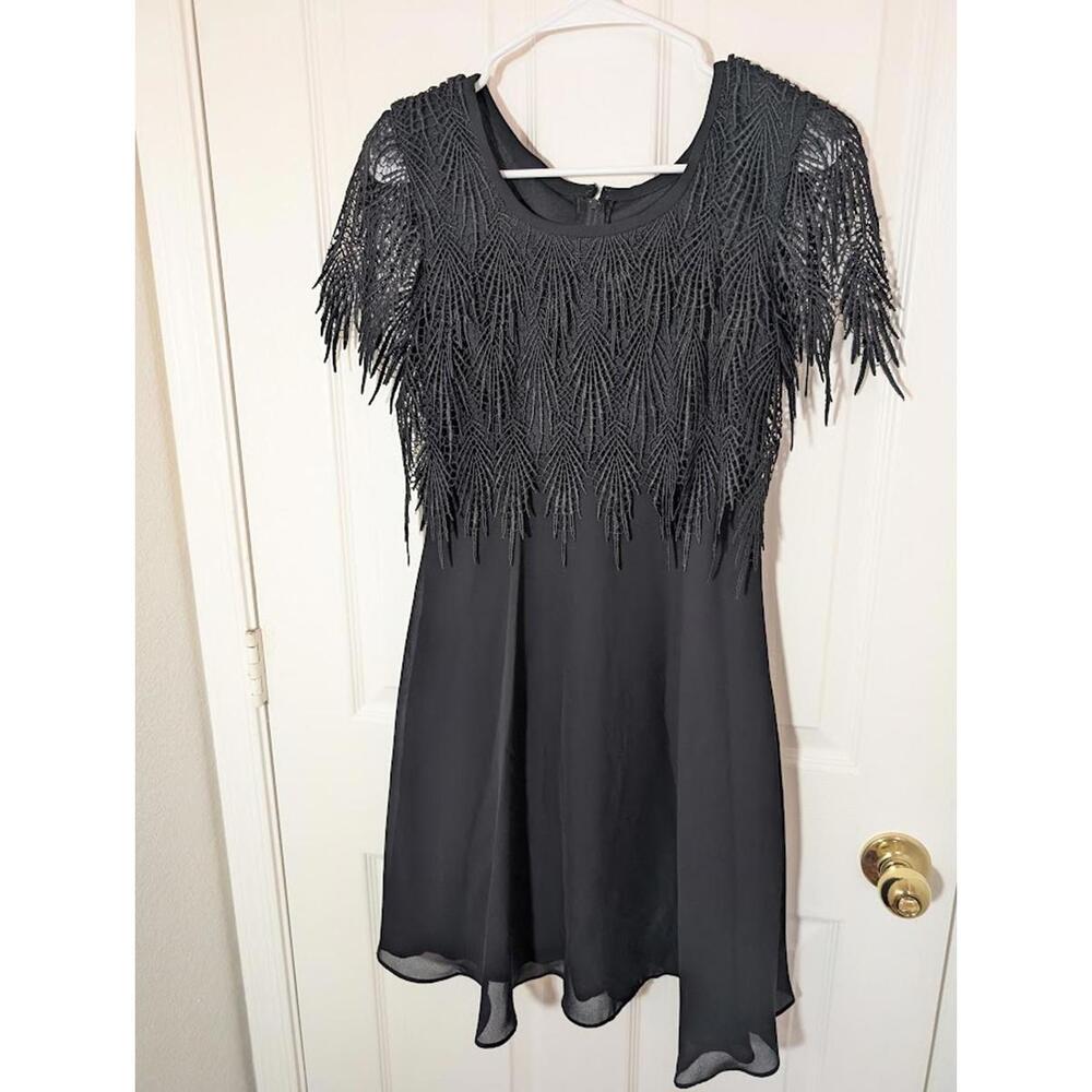Vintage Black Dress by Night‎ Way Collections with Fringe Shoulder Size 6